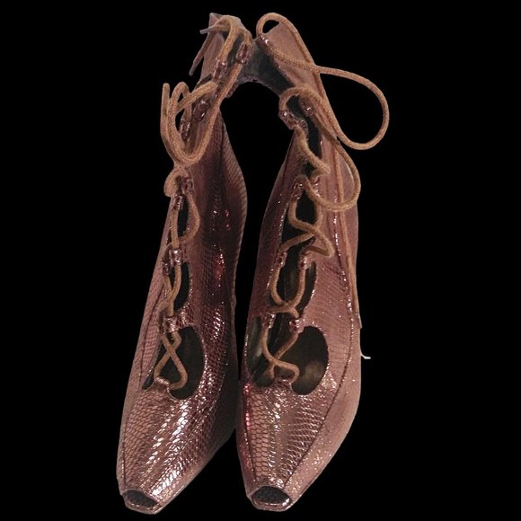 Stiletto Ankle Boots, Size 9 Boots, Vintage Boots, Peep Toe Lace-Up Ankle Boot - Picture 3 of 9